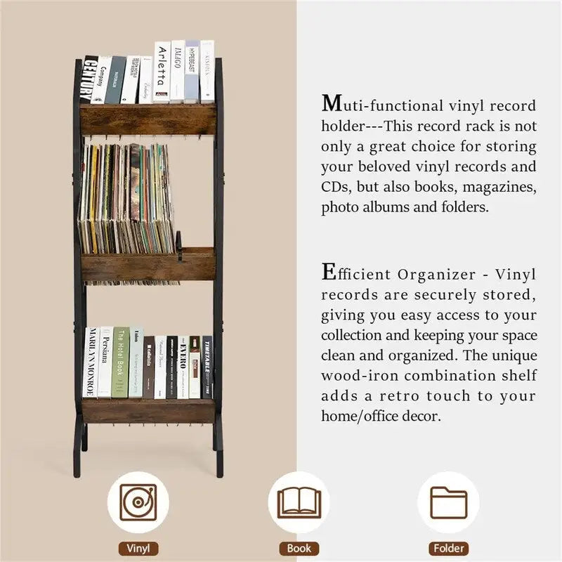 3 Tier Vinyl Record Storage Rack - 14.2D x 16.1W x 50H