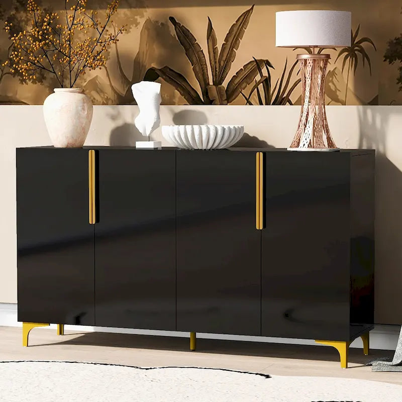 Modern Glossy Finish Light Luxury Storage Cabinet and Adjustable Shelves