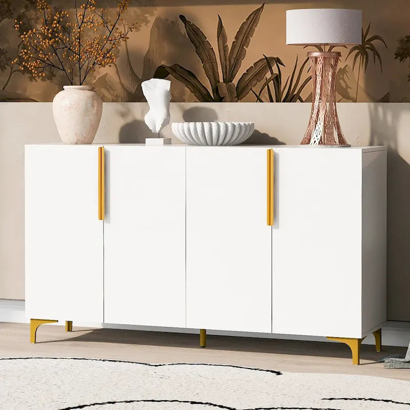 Modern Glossy Finish Light Luxury Storage Cabinet and Adjustable Shelves