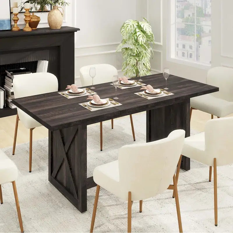 Rustic Style Wood Dinner Table 70.8 Large Farmhouse Kitchen Dining Room Table for 6 to 8 People