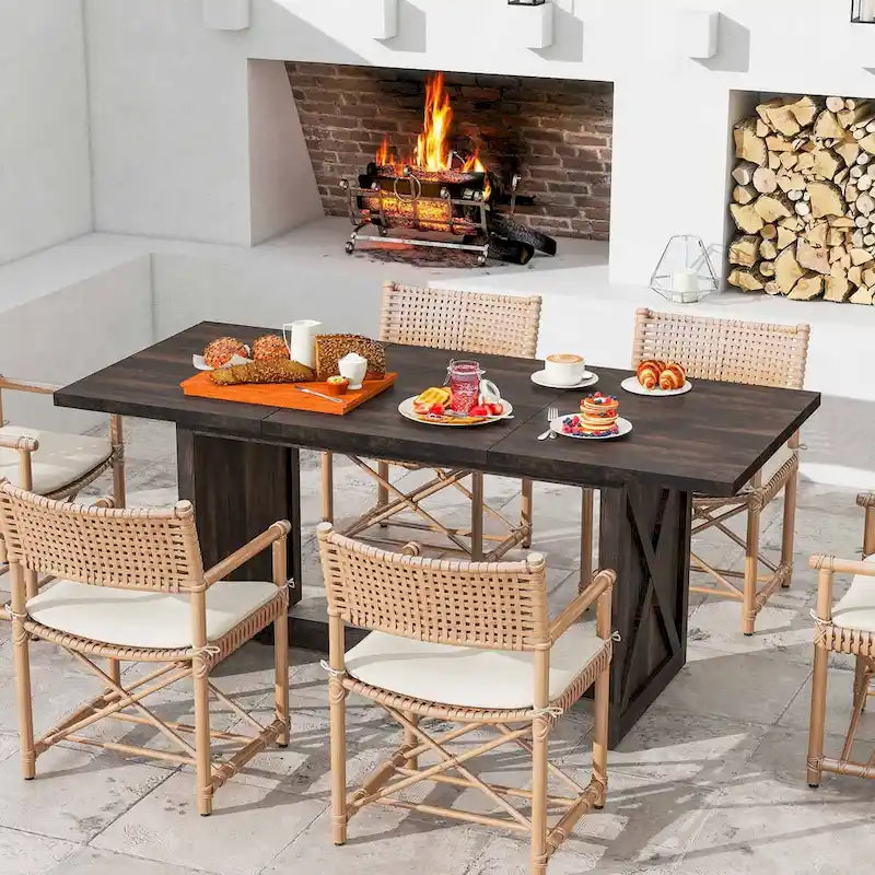 Rustic Style Wood Dinner Table 70.8 Large Farmhouse Kitchen Dining Room Table for 6 to 8 People