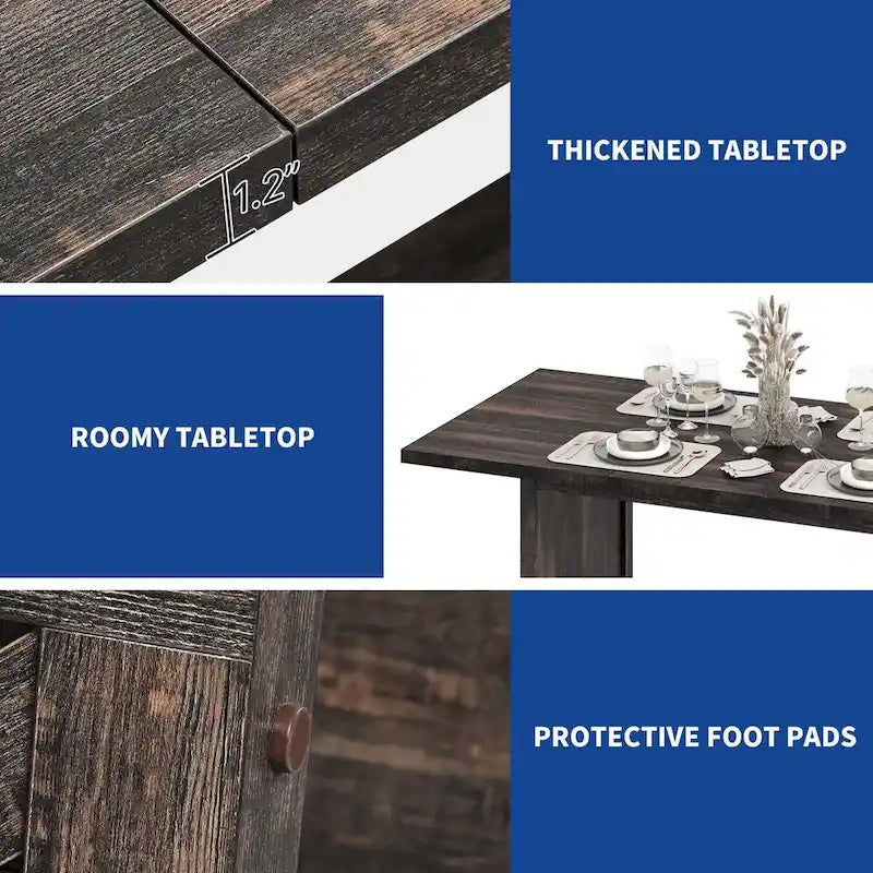 Rustic Style Wood Dinner Table 70.8 Large Farmhouse Kitchen Dining Room Table for 6 to 8 People