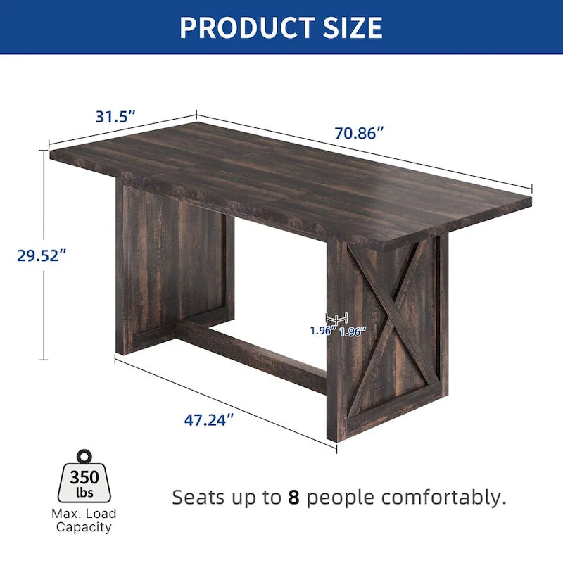 Rustic Style Wood Dinner Table 70.8 Large Farmhouse Kitchen Dining Room Table for 6 to 8 People