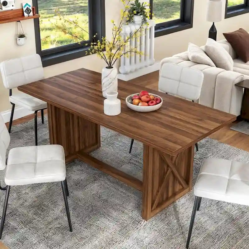 Rustic Style Wood Dinner Table 70.8 Large Farmhouse Kitchen Dining Room Table for 6 to 8 People