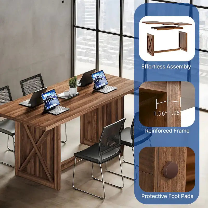 Rustic Style Wood Dinner Table 70.8 Large Farmhouse Kitchen Dining Room Table for 6 to 8 People