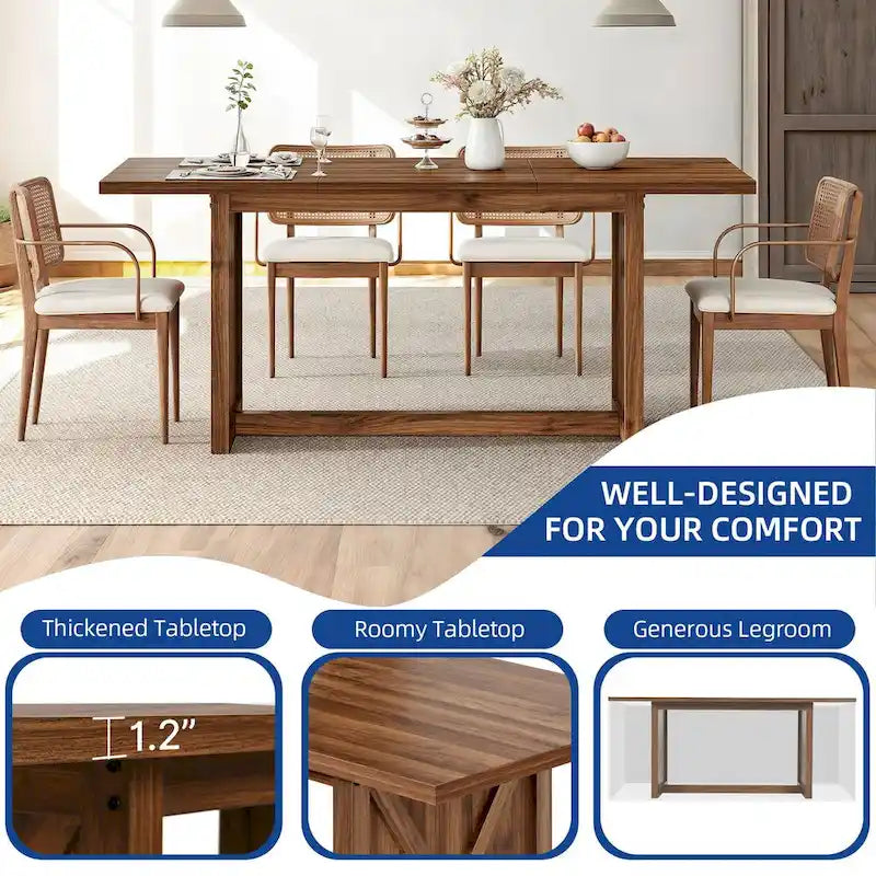 Rustic Style Wood Dinner Table 70.8 Large Farmhouse Kitchen Dining Room Table for 6 to 8 People