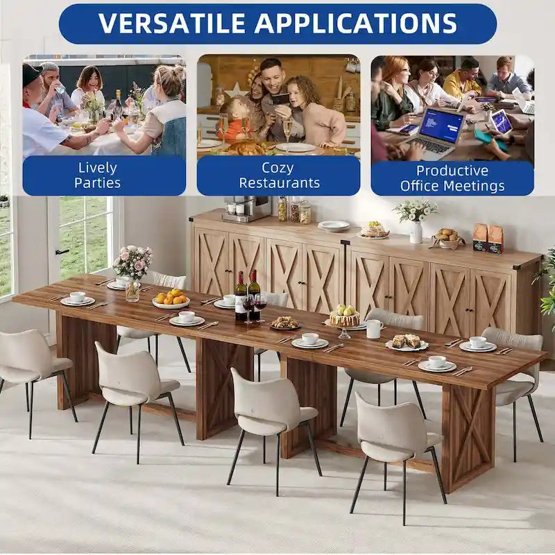 Rustic Style Wood Dinner Table 70.8 Large Farmhouse Kitchen Dining Room Table for 6 to 8 People