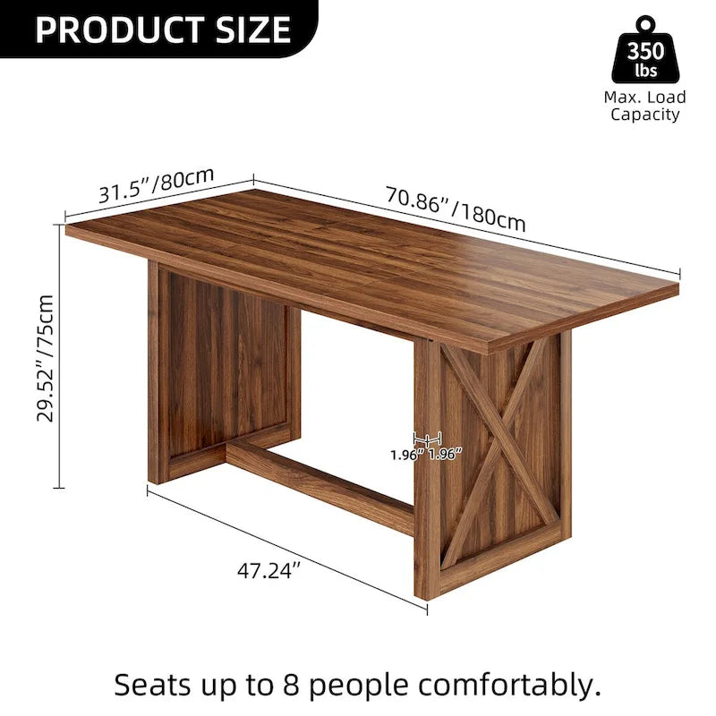 Rustic Style Wood Dinner Table 70.8 Large Farmhouse Kitchen Dining Room Table for 6 to 8 People